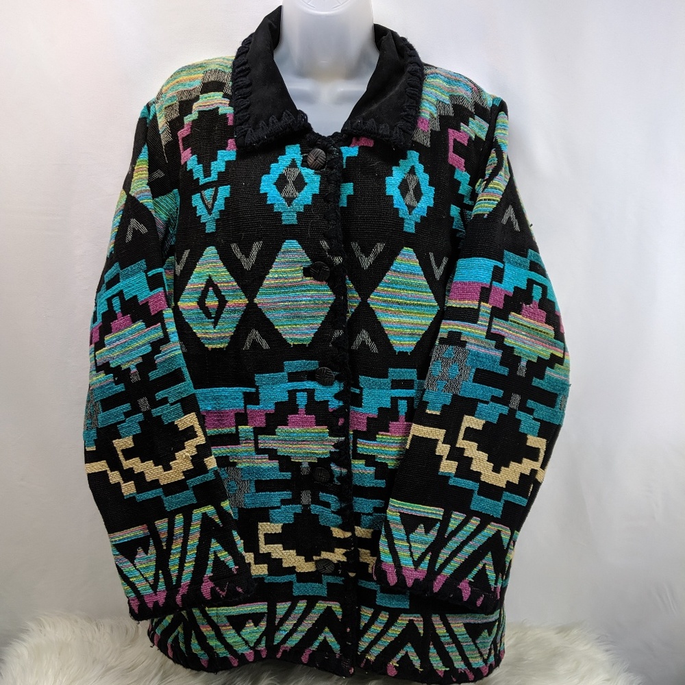 South Western Geo Print Wrap Long Coat Size SM